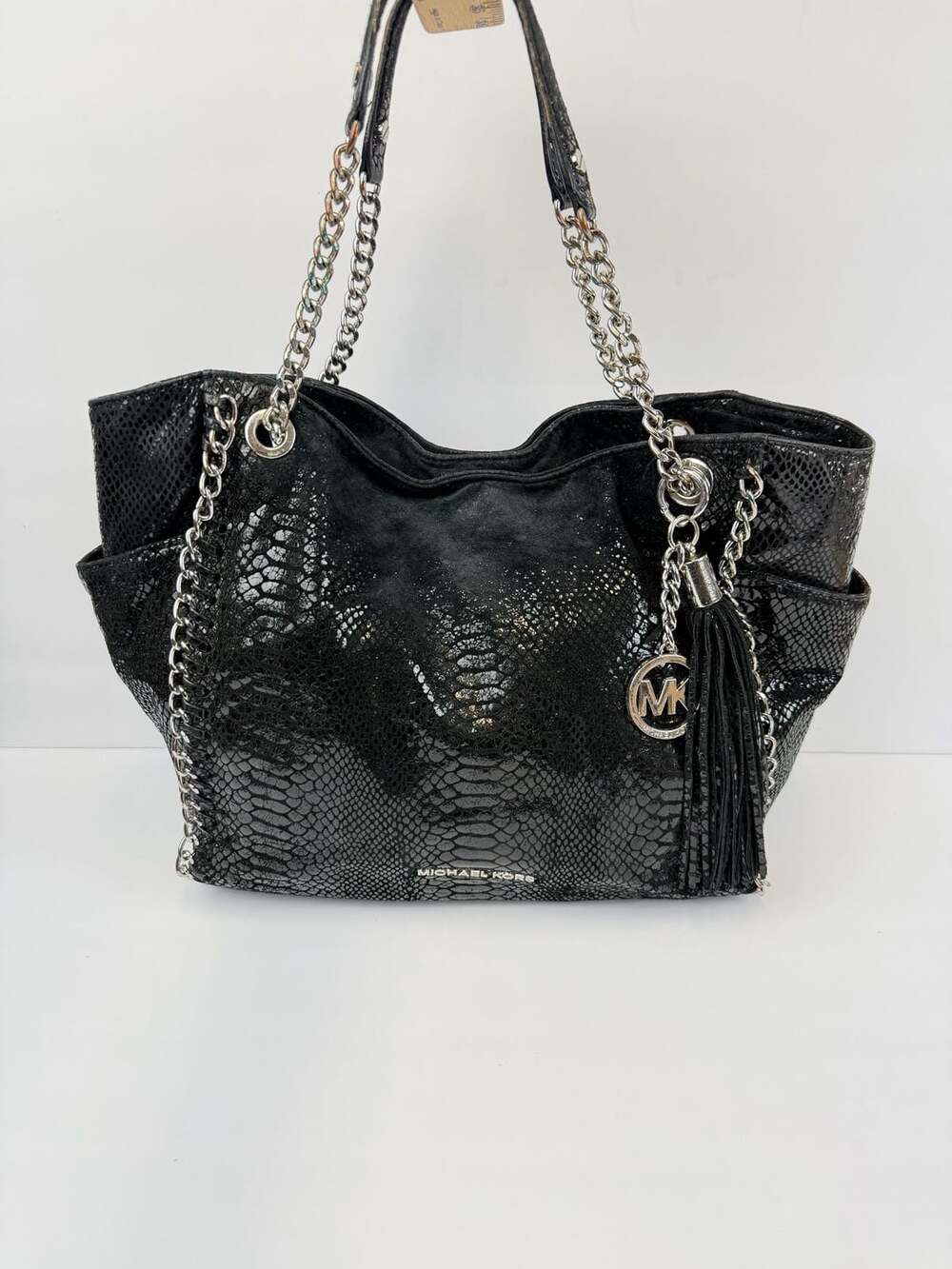 Michael Kors Fulton Black Python Embossed Leather Shoulder Bag